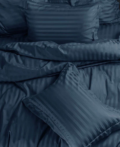 Serene Stripes 300-Thread Count Cotton Bedsheet (Oxford Blue)