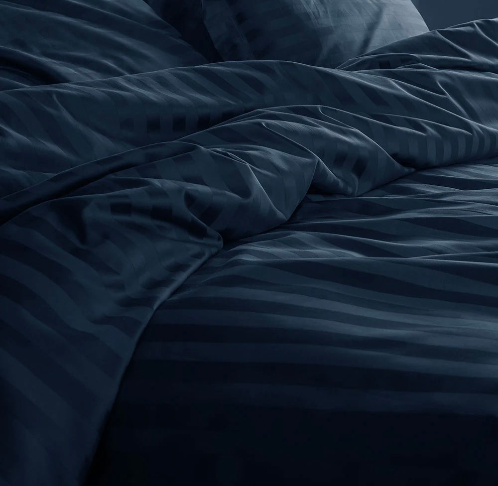 Serene Stripes 300-Thread Count Cotton Bedsheet (Oxford Blue)