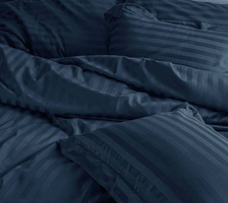 Serene Stripes 300-Thread Count Cotton Bedsheet (Oxford Blue)