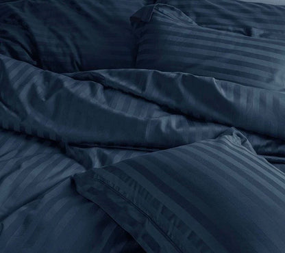 Serene Stripes 300-Thread Count Cotton Bedsheet (Oxford Blue)