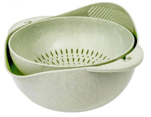 Vegetables Fruit Rice Sieve Washing Bowl (Green) (Fall-Proof)