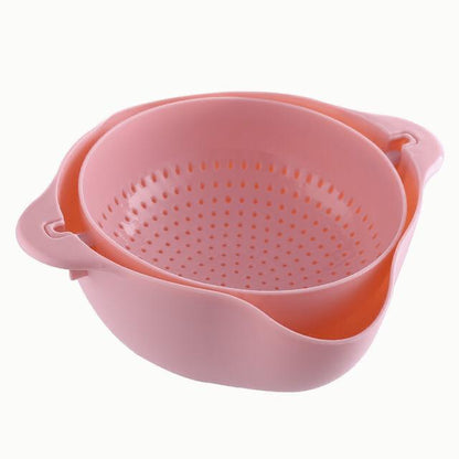 Vegetables Fruit Rice Sieve Washing Bowl (Pink) (Fall-Proof)